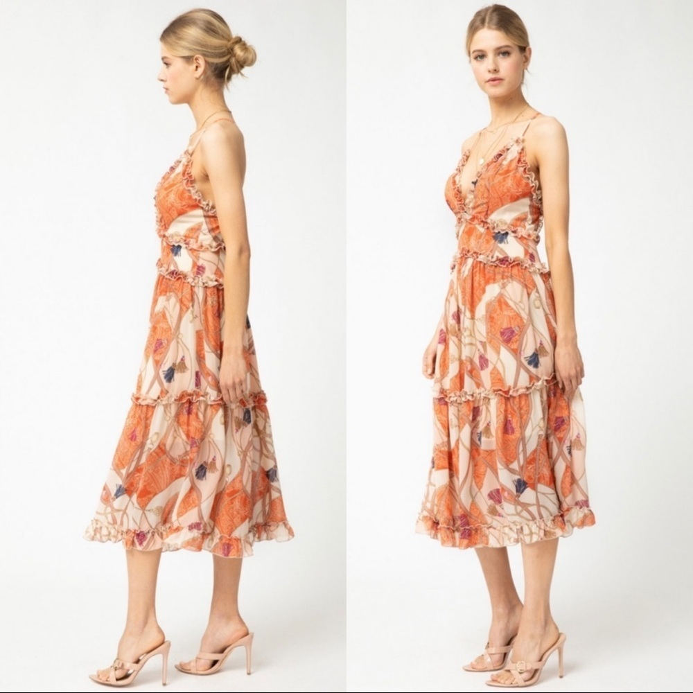 The RACHEL Ruffle Paisley MIDI Dress - Picture 3 of 5